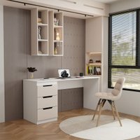 Mesa para Escritório Madri 3 Gavetas Creme/Branco - Panorama Móveis