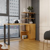 Mesa Escrivaninha Industrial London 1 Porta 100% Mdf Freijó/Preto Fosco  - Panorama Móveis