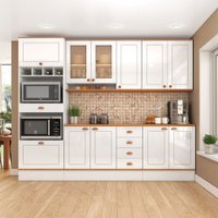Cozinha Completa Aspen 11 Portas 4 Gavetas com Vidro Branco/Cinamomo - Fellicci