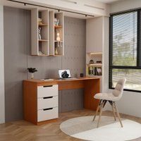 Mesa para Escritório Madri 3 Gavetas Creme/Freijó - Panorama Móveis