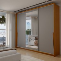 Guarda-Roupa Casal Mônaco 3 Portas 4 Gavetas com Espelho Freijó/Cinza - Panorama Móveis