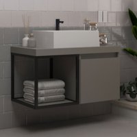 Armário de Banheiro Miami 1 Porta com Cuba 100% Mdf Cimento - Belizze Móveis