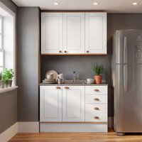 Cozinha Compacta Aspen 5 Portas 4 Gavetas Branco/Cinamomo - Fellicci