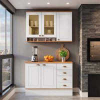 Cozinha Compacta Aspen 5 Portas 4 Gavetas com Vidro Branco/Cinamomo - Fellicci