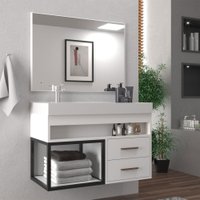 Armário de Banheiro New 80 Cm 2 Gavetas 100% Mdf com Espelho Branco - Belizze Móveis
