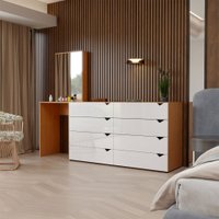 Cômoda Veneza 8 Gavetas com Espelho Branco/Freijó - Panorama Móveis