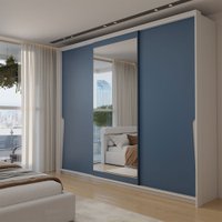 Guarda-Roupa Casal Mônaco 3 Portas 4 Gavetas com Espelho Branco/Azul - Panorama Móveis