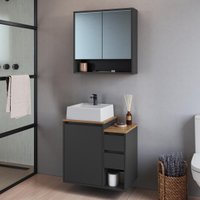 Conjunto Banheiro Gabinete com Cuba e Espelheira 3 Portas 2 Gavetas 60cm Multimóveis CRART-CON008 - GRAFITE