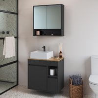 Conjunto Banheiro Gabinete com Cuba e Espelheira 3 Portas 1 Gaveta 60cm Multimóveis CRART-CON015 - GRAFITE