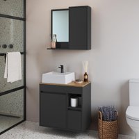 Conjunto Banheiro Gabinete com Cuba e Espelheira 2 Portas 1 Gaveta 60cm Multimóveis CRART-CON012 - GRAFITE