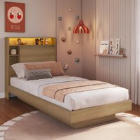 Cama de Solteiro com LED 1 Porta e Nichos para Colchão 78/88x188cm Multimóveis CRART-CAM005 Mel