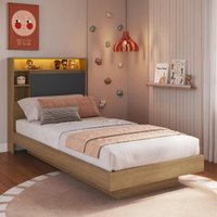 Cama de Solteiro com LED 1 Porta e Nichos para Colchão 78/88x188cm Multimóveis CRART-CAM005 Mel/Grafite