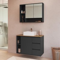 Conjunto Banheiro Gabinete com Cuba e Espelheira 3 Portas 3 Gavetas 80cm Multimóveis CRART-CON006 - GRAFITE