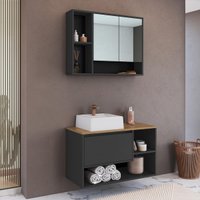 Conjunto Banheiro Gabinete com Cuba e Espelheira 3 Portas Suspenso 80cm Multimóveis CRART-CON009 - GRAFITE