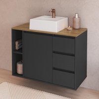 Balcão Gabinete de Banheiro com Cuba 1 Porta e 3 Gavetas Suspenso 80cm Multimóveis CRART-BAL006 - GRAFITE