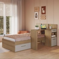 Cama de Solteiro com Escrivaninha Embutida para Colchão 188x88cm Multimóveis CRART-CAM003 Mel/Arenas