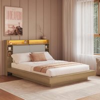 Cama de Casal/Queen Suspensa com LED 2 Portas e Nichos Multimóveis CRART-CAM004 Areia/Bege