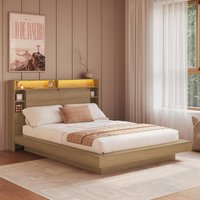Cama de Casal/Queen Suspensa com LED 2 Portas e Nichos Multimóveis CRART-CAM004 Mel