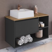 Balcão Gabinete de Banheiro com Cuba 1 Porta e Nichos Suspenso 80cm Multimóveis CRART-BAL005 - GRAFITE