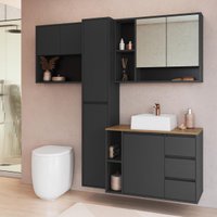 Conjunto de Banheiro com Cuba 4 Peças 7 Portas 3 Gavetas Suspenso 168,2cm Multimóveis CRART-CON017 - GRAFITE