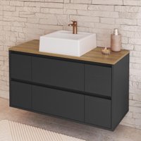 Balcão Gabinete de Banheiro com Cuba 2 Portas e 4 Gavetas Suspenso 88,4cm Multimóveis CRART-BAL007 - GRAFITE
