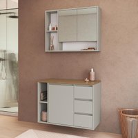 Conjunto Banheiro com Gabinete e Espelheira 3 Portas e 3 Gavetas 80cm Multimóveis CRART-CON014 - AREIA/BEGE