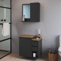 Conjunto Banheiro com Gabinete e Espelheira 2 Portas 2 Gavetas Suspenso 60cm Multimóveis CRART-CON019 - GRAFITE
