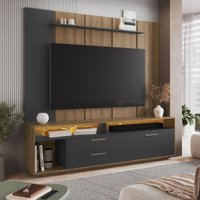 Rack com Painel para TV até 75 Polegadas e LED 1 Porta 2 Gavetas Multimóveis CRART-RCP002 - MEL/GRAFITE