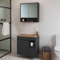Conjunto Banheiro com Gabinete e Espelheira 3 Portas 1 Gaveta Suspenso 60cm Multimóveis CRART-CON010 - GRAFITE