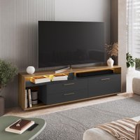 Rack para TV até 75 Polegadas com LED 1 Porta e 2 Gavetas Multimóveis CRART-RCK002 Mel/Grafite
