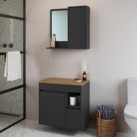 Conjunto Banheiro com Gabinete e Espelheira 2 Portas 1 Gaveta Suspenso 60cm Multimóveis CRART-CON011 - GRAFITE