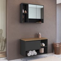 Conjunto Banheiro com Gabinete e Espelheira 3 Portas 80cm Multimóveis CRART-CON016 - GRAFITE