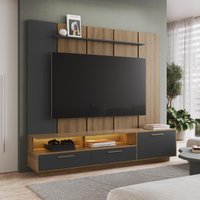 Rack com Painel para TV até 75 Polegadas e LED 1 Porta 2 Gavetas Multimóveis CRART-RCP003 - MEL/GRAFITE