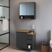 Conjunto de Banheiro com Gabinete e Espelheira Suspenso 60cm Multimóveis CRART-CON001 - GRAFITE