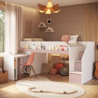 Cama Infantil Estação 2 Portas 1 Gaveta com Escrivaninha Branco/Rosa - Completa Móveis