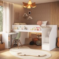 Cama Infantil Estação 2 Portas 1 Gaveta com Escrivaninha Branco - Completa Móveis