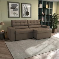 Sofá Retrátil com Baú Space 260cm Suede Mescla Taupe Kappesberg