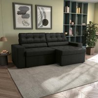 Sofá Retrátil com Baú Space 260cm Suede Mescla Grafite Kappesberg