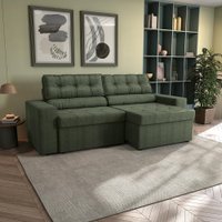 Sofá Retrátil com Baú Space 260cm Suede Mescla Verde Kappesberg