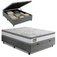 Cama Box Baú Casal Molas Ensacadas D33 Double Face 138x188x68cm Hellen - Suporta até 120 kg por pessoa Branco / Cinza