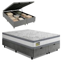 Cama Box Baú Queen Molas Ensacadas D33 Double Face 158x198x68cm Hellen Branco / Cinza