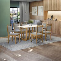 Conjunto Sala de Jantar Lina em Madeira Maciça Com 6 Cadeiras Boucle Cinza