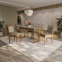Conjunto Sala de Jantar Lina em Madeira Maciça C/ 6 Cadeiras Linho Fendi