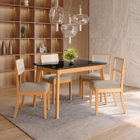 Conjunto Sala de Jantar Nara Kappesberg em Madeira Maciça c/ 4 Cadeiras Linho Fendi