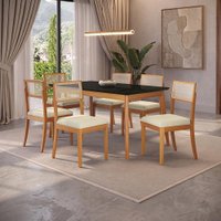 Conjunto Sala de Jantar Nara Kappesberg em Madeira Maciça C/ 6 Cadeiras Linho/Areia