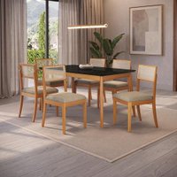 Conjunto Sala de Jantar Nara Kappesberg em Madeira Maciça C/ 6 Cadeiras Linho Fendi