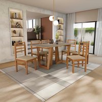 Conjunto Sala de Jantar Elisa em Madeira Maciça C/ 6 Cadeiras Boucle/Bege