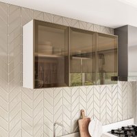 Armário Aéreo Cozinha Amara C/ 3 Portas com Vidro Branco Fume - Politorno