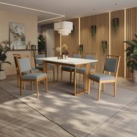 Conjunto Mesa de Jantar Lina em Madeira Maciça C/ 6 Cadeiras Boucle/Cinza