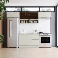Cozinha Completa Fineze 6 Portas 2 Gavetas com Vidro e Tampo 100% Mdf Areia Hp - Henn